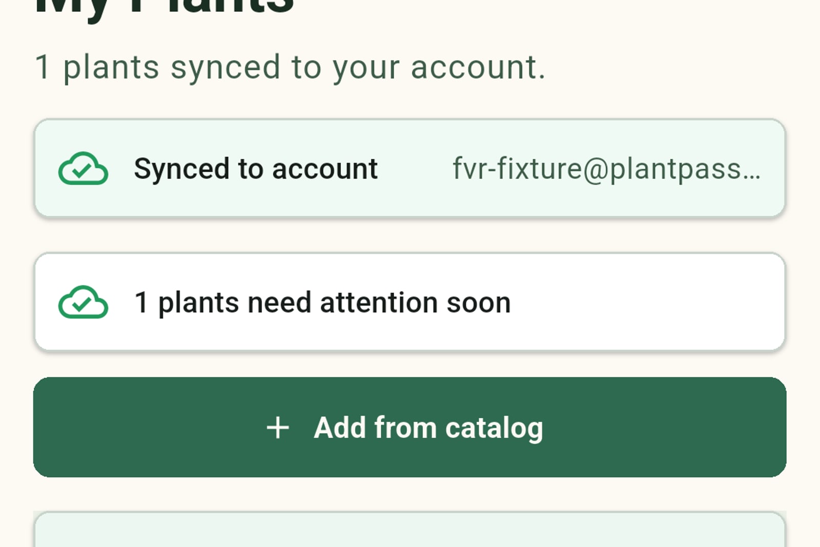 The mobile app showing a saved plant collection.