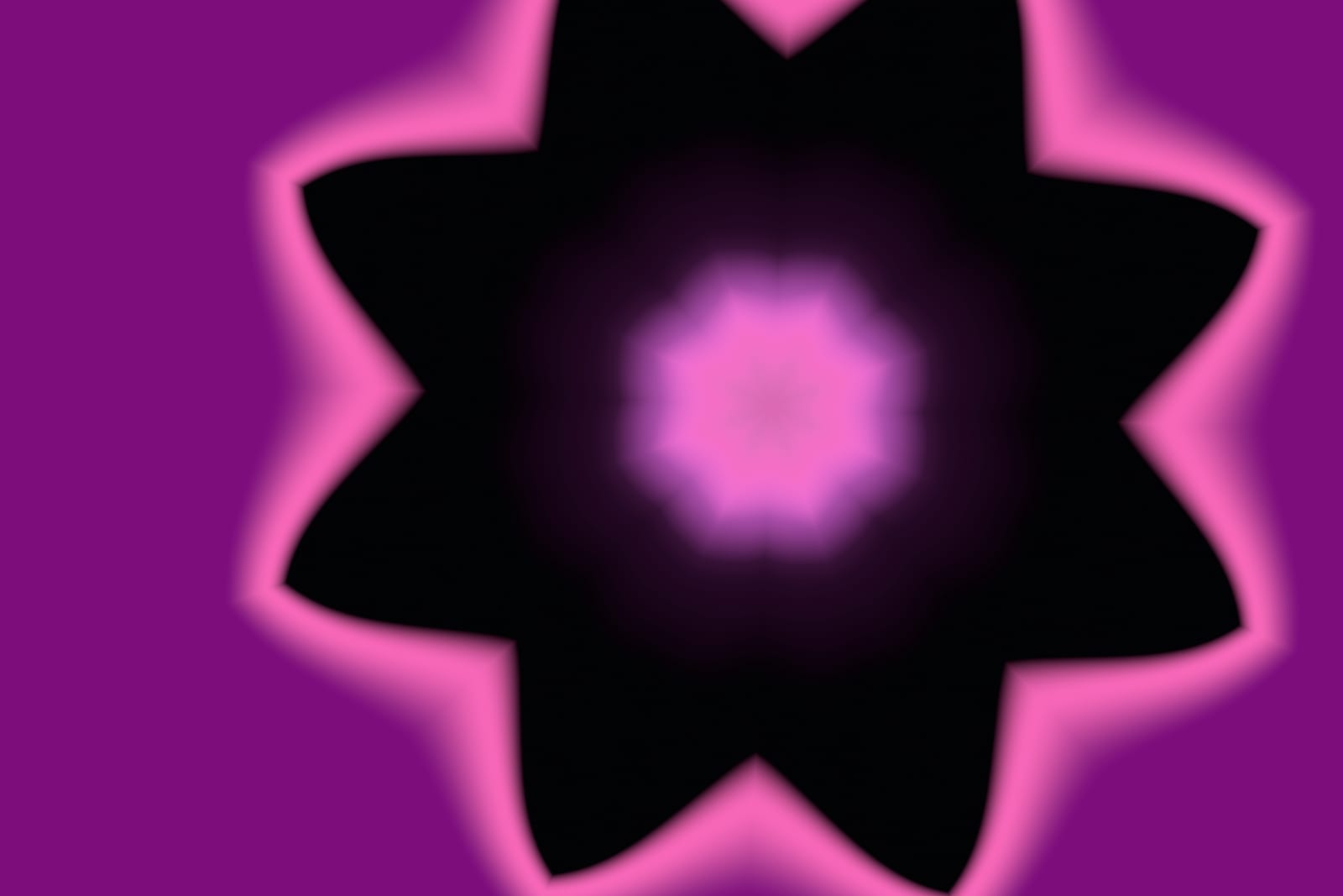 Neon Blob Kaleido: a pink and violet bloom on black.
