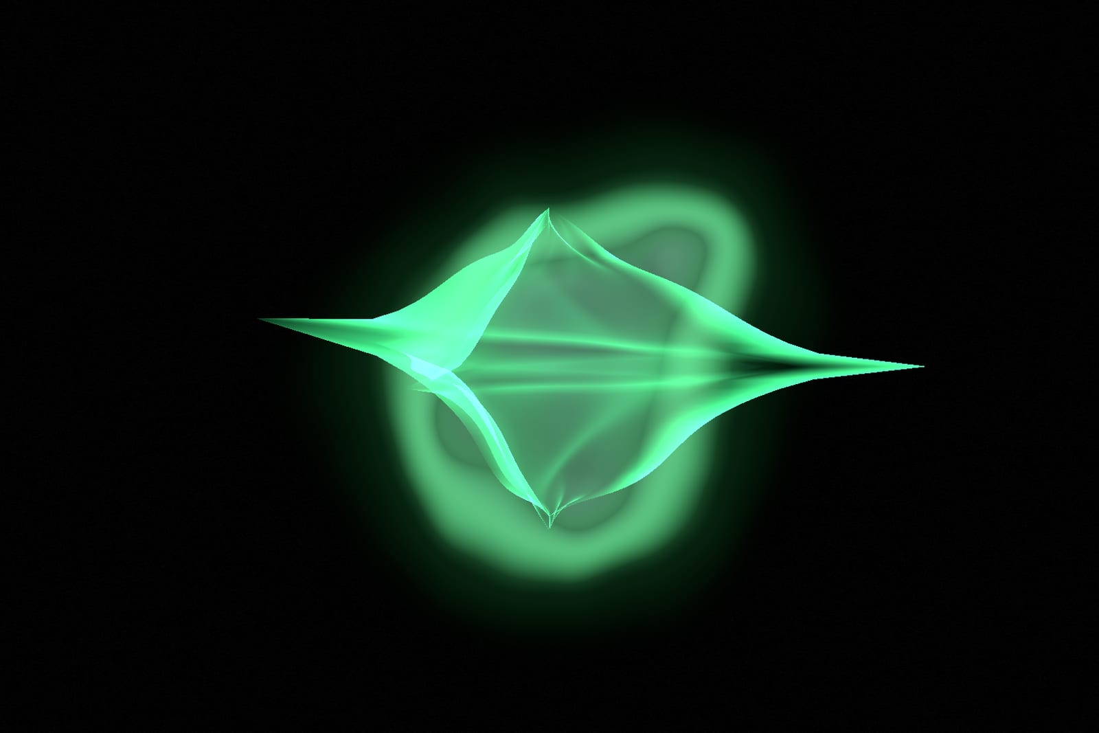 Bio Form Drift: a green diamond form glowing in the dark.